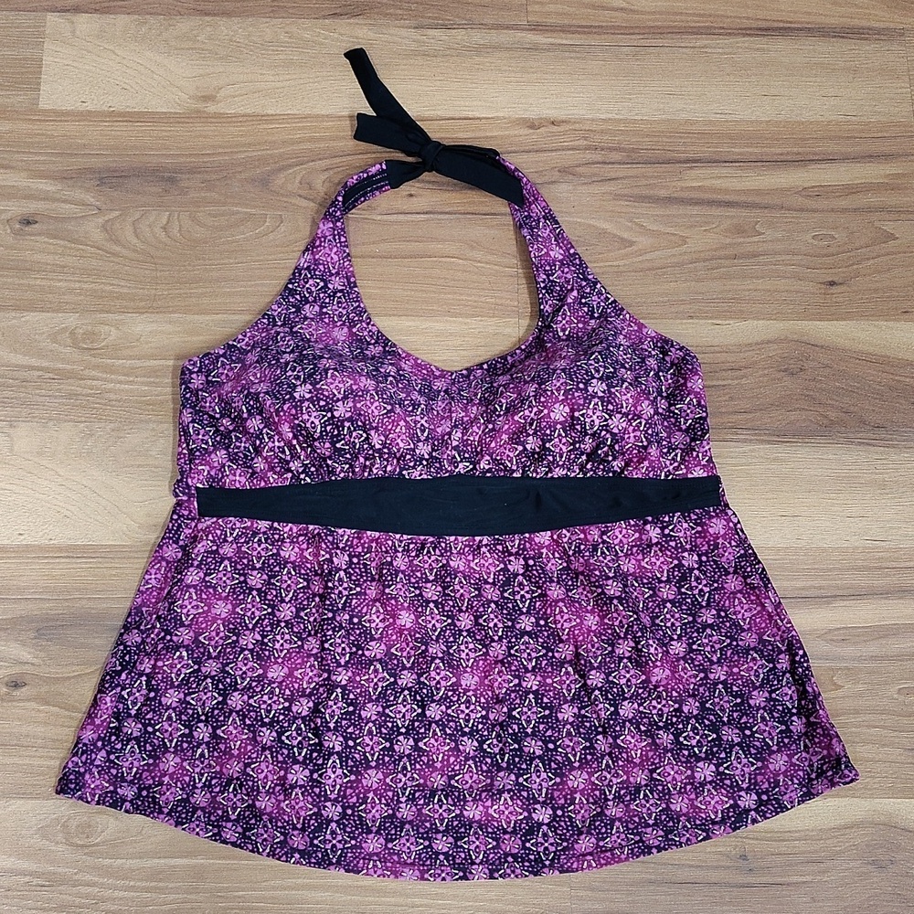 Merona Plus Size Ladies Swim Top,  16W Black and Purple,  Swim Top